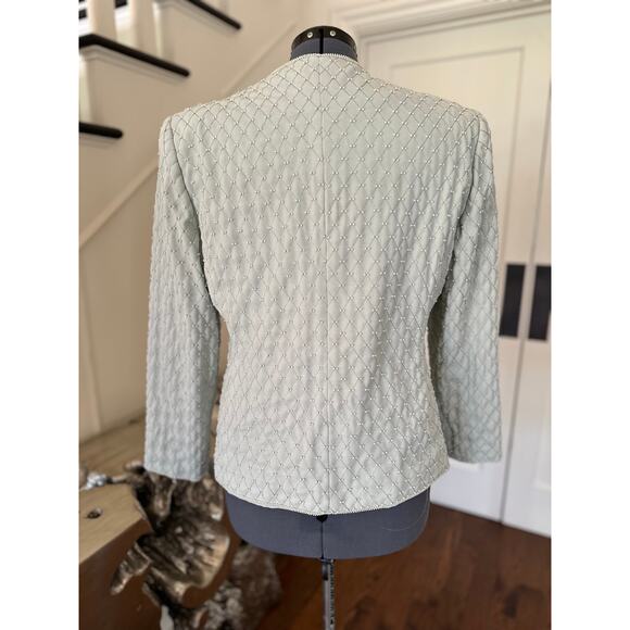 Quilted Jacket Mint Pearl Wedding Guest Church Modest Special Occasion Costume - Picture 7 of 13